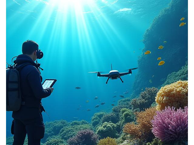 海洋保護区でデータ収集を行う研究者